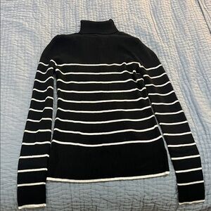 Black and White Striped Turtleneck Sweater